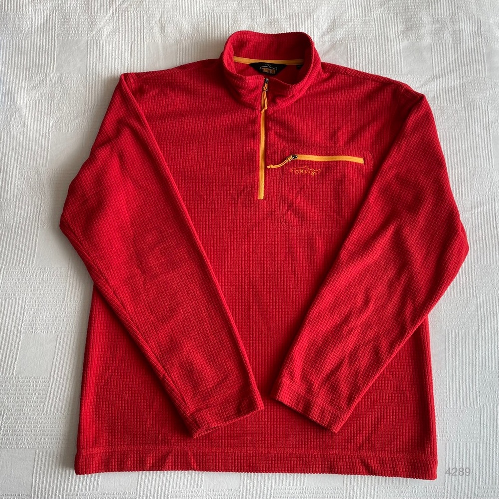 Orvis Trout Bum Red 1/4 Zip Pullover Waffle Thermal Fleece Sweater Mens Sz M